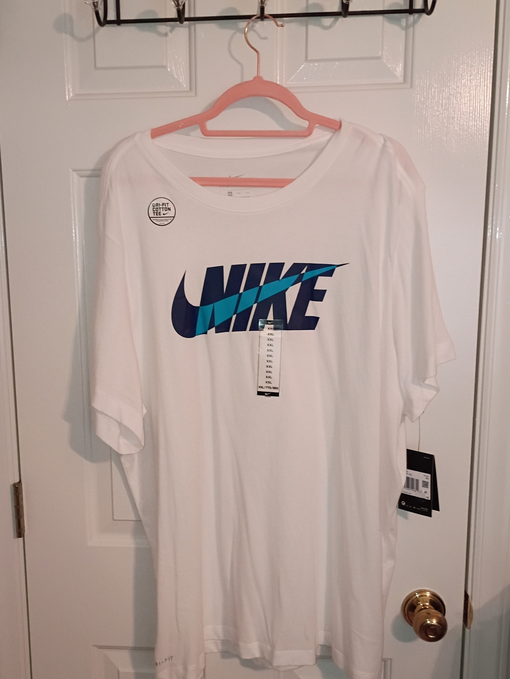 Nike Men’s White Short-Sleeve Tee with Navy and Teal Logo Size XXL  NWT